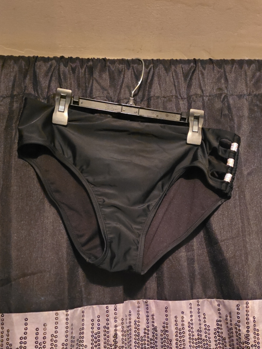 Ashley Graham Black Bikini Bottoms with Silver Side Rings
